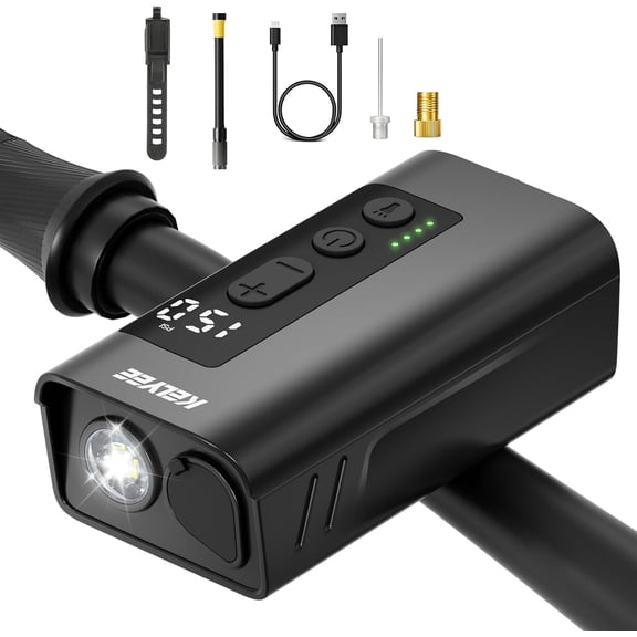 Portable Mini Electric Bicycle Air Pump 150 PSI Bike Tire Inflator With Digital Gauge Presta Schrader Valve Auto Shut Off Built In LED Light Fast Inflation Compact Bike Pump For Road Bike Balls