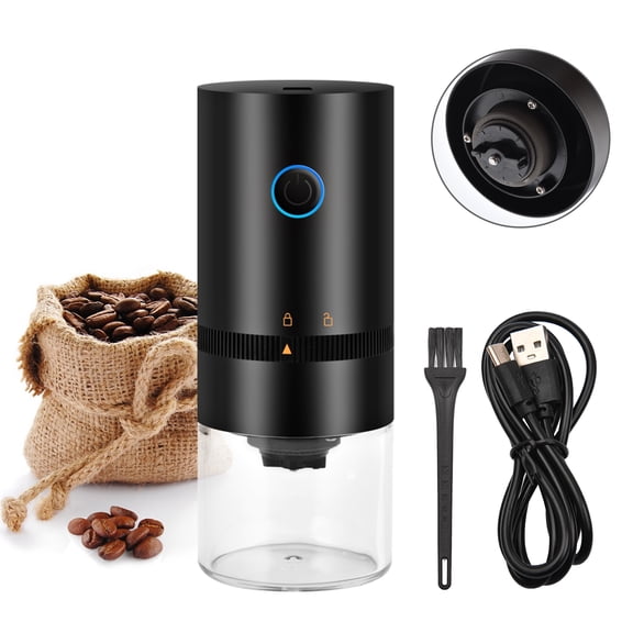 Portable Mini Electric Burr Coffee Grinder with Adjustable Coarse Fine Grinding Removable Chamber for Home Travel Office Coffee Shop