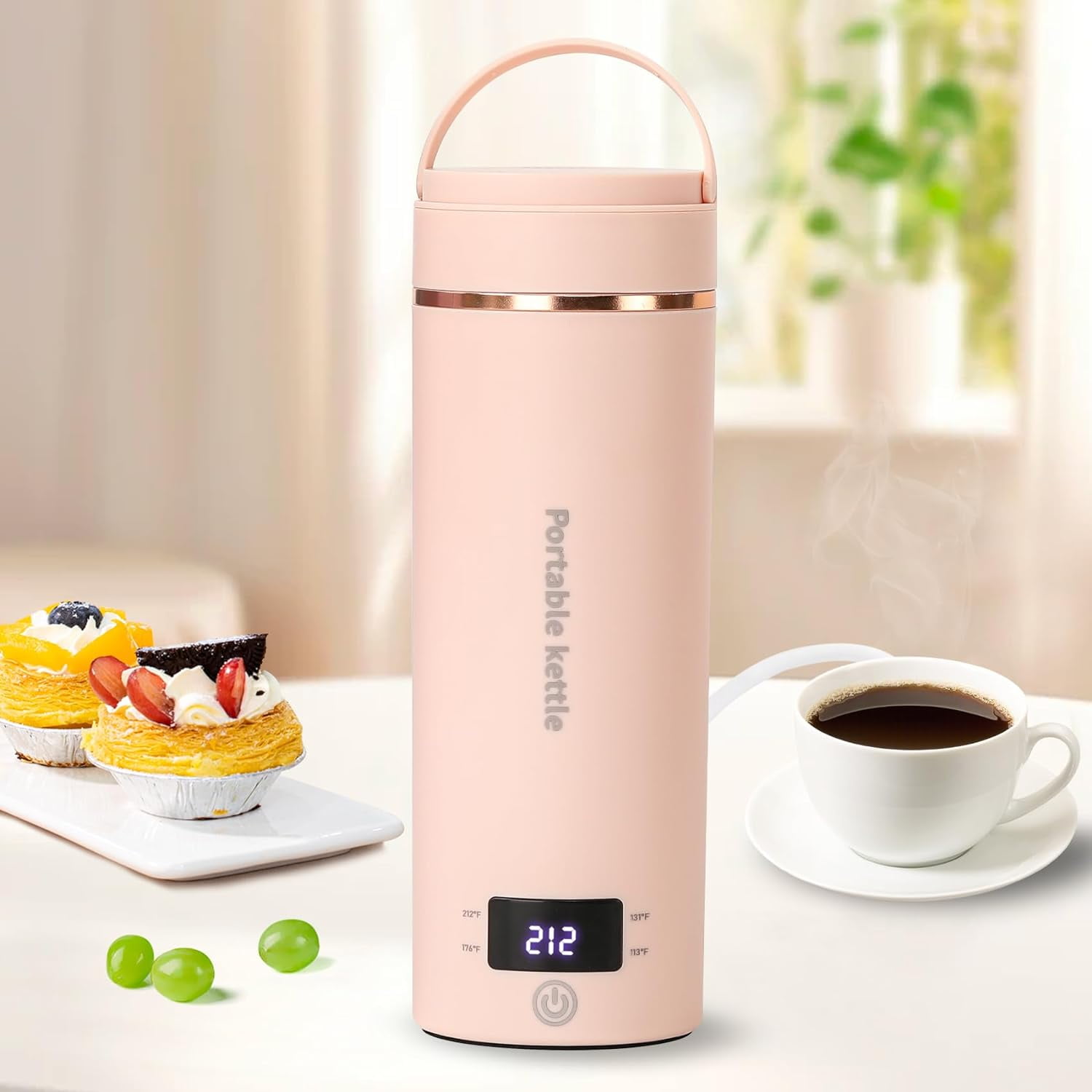 Pink 400ml Portable Mini Electric Kettle with LCD Display