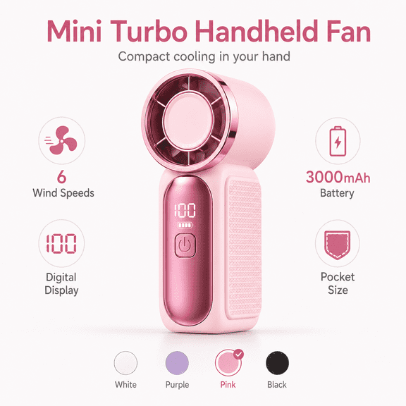 Portable Mini Fan, 6-Speed Handheld Fan with LED Display
