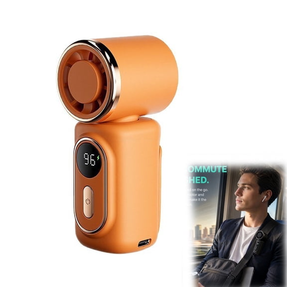 Portable Mini Fan with Clip, 6-Speed Personal Rechargeable Fan with LED Display, Clip-On Fan for Travel Office (Orange)