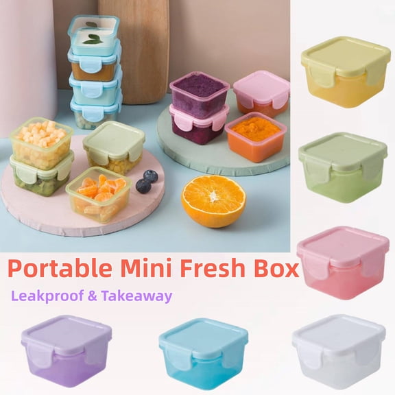 Portable Mini Fresh Box, 2.36 x 2.36 x 1.57 Inches, Airtight Sealed Container with Lid, for Travel & Kitchen Food Organization, Microwave & Dishwasher Safe, by NCHKUN