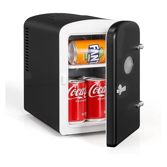 Portable Mini Fridge, 6 Liter 9 Can Cooler and Warmer Compact Refrigerators, with Observation Window, 100% Freon-Free & Eco Friendly for Drinks, Food, Medications, Cosmetics, Black