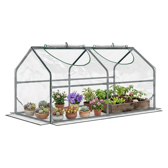 Portable Mini Greenhouse 4x2x2 ft, Small Green House with PVC Cover, Roll-up Windows, Indoor Outdoor Garden Plant Protection