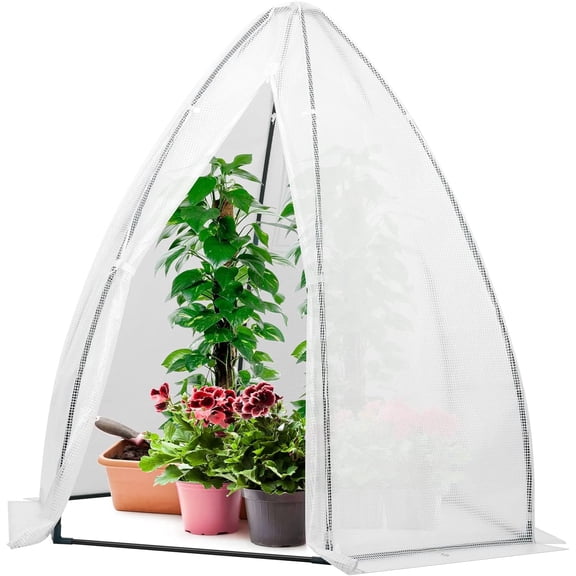 Portable Mini Greenhouse 72x63x63-Inch Tent-Style Greenhouse, PE Cover with Roll-up Zipper Door and Window, for Indoor Outdoor or Garden Plant Growing, White