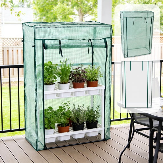Portable Mini Greenhouse for Indoor Outdoor Bonsais, Clear Small Grow Tent with Frost Protection, Greenhouse Cover for Herbs Flowers, Winter Garden Shelter for Patio Yard & Balcony Bonsais, Green