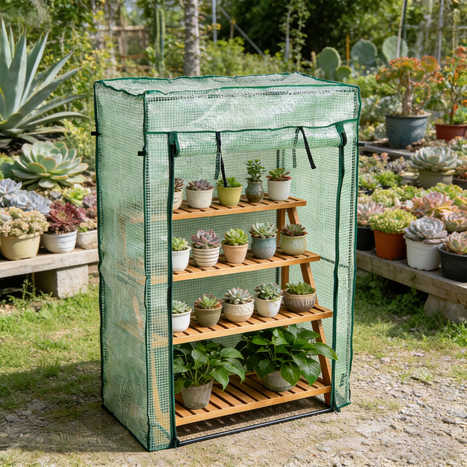 Portable Mini Greenhouse Plant Grow Tent Outdoor Indoor Frost Protection Zipper Door Ventilation Plant Protection Greenhouse for Patio Balcony Garden Herb Flower Growing