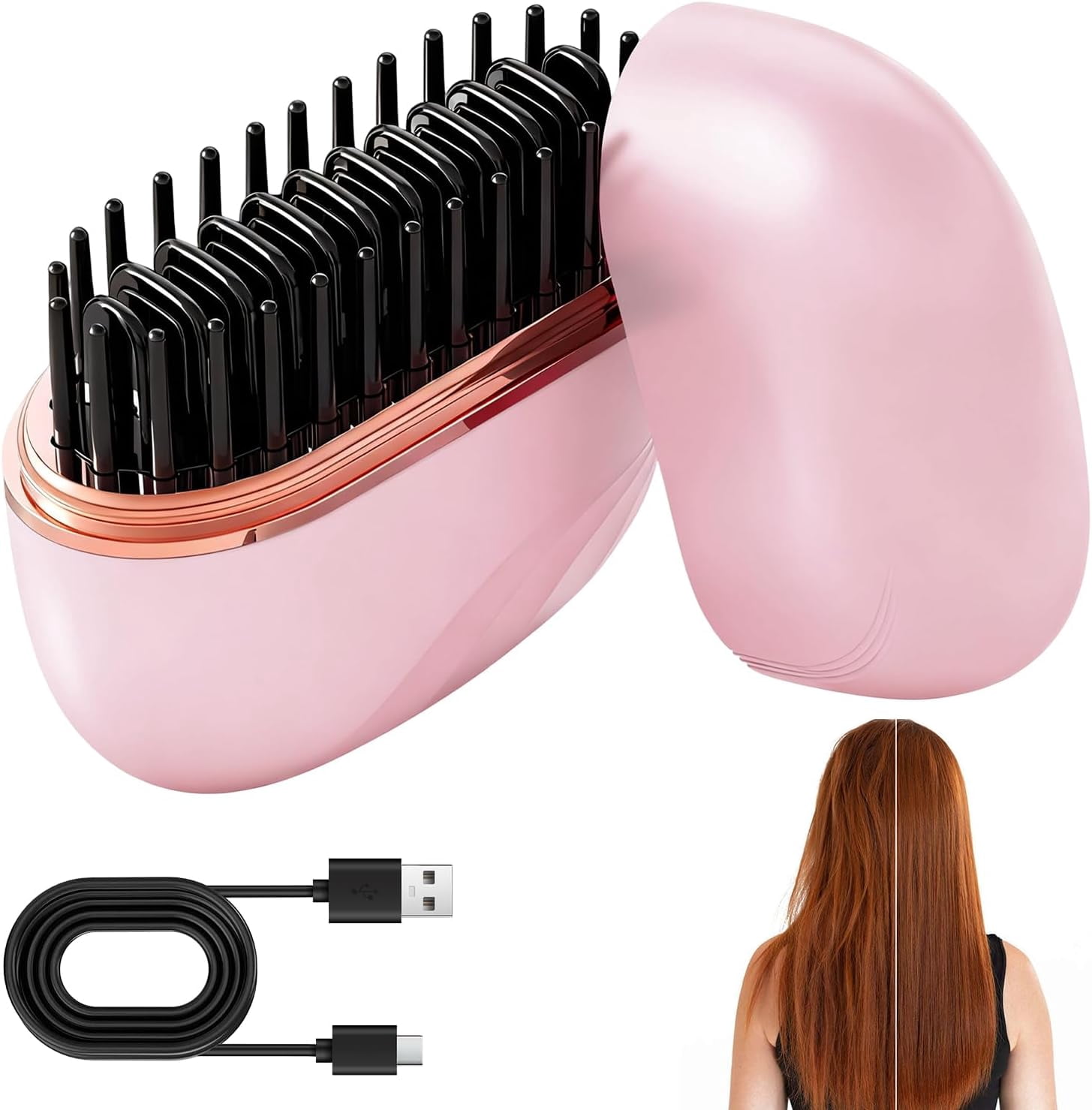 Portable Mini Hair Straightener, Rechargeable Hot Comb with Anti-Scald ...