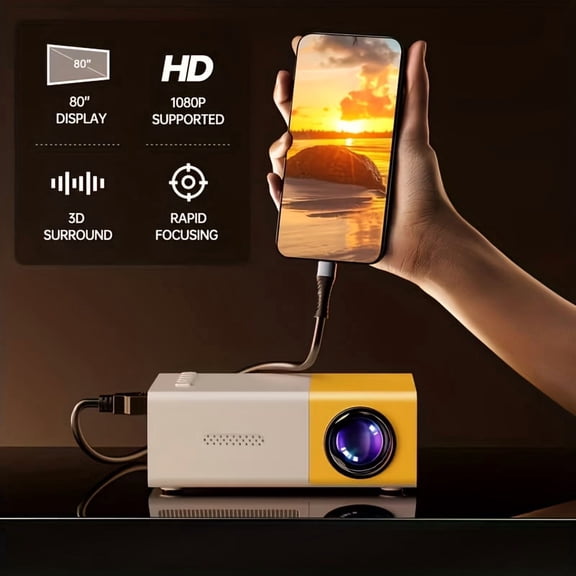 Portable Mini Home Theater Movie Projector, Native 1280x720P Resolution, Wireless Mobile Screen Mirroring for Office Outdoor Camping Home Cinema