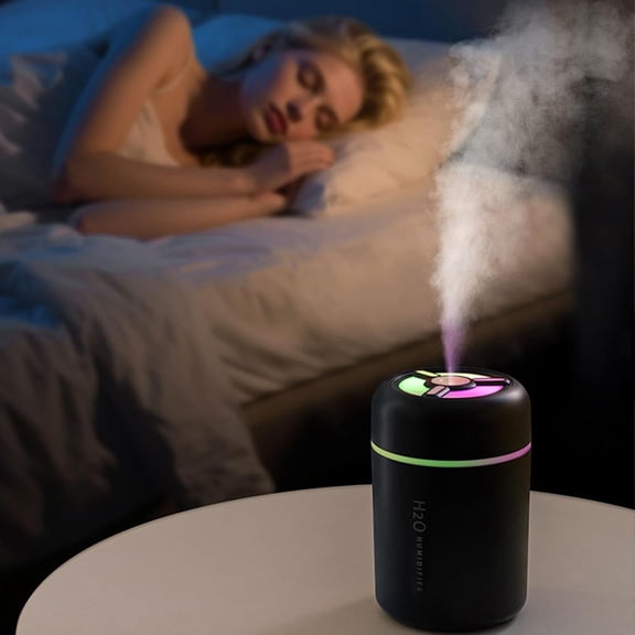 Portable Mini Humidifier, 300ml USB Cool Mist Small Humidifier with Colorful Dreamy Lights Perfect for Bedroom, Office, Plants, travel & Car Auto Shut-Off, Super Quiet (Black)