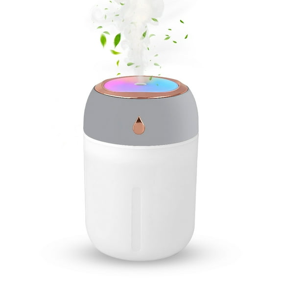 Portable Mini Humidifier, 330ml Small Humidifier with 2 Modes Large Spray, USB Personal Desktop Humidifiers for Home Bedroom Car Office Travel Yoga with 7 Color LED Light, Auto-Off(Gray)