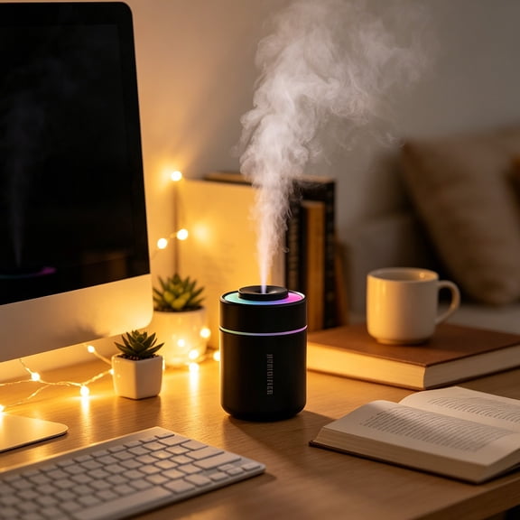 Portable Mini Humidifier, USB Cool Mist Humidifier for Car Desk Office, Quiet Desktop Atomizer with Night Light, Auto Shut-Off