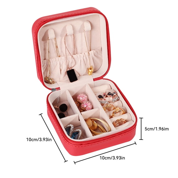 Portable Mini Jewelry Box Jewelry Organizer Display Travel Jewelry Case Boxes Waterproof Leather Storage Zipper Jewelers Joyero red