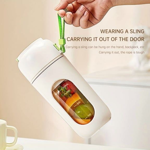 Portable Electric Mini Juicer Cup with Handle Foldable Straw and Travel Lid for Fruit Smoothies and Juicing On The Go