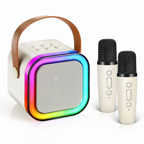 Portable Mini Karaoke Machine with 2 Wireless Microphones Bluetooth Speaker and Colorful Disco Lights