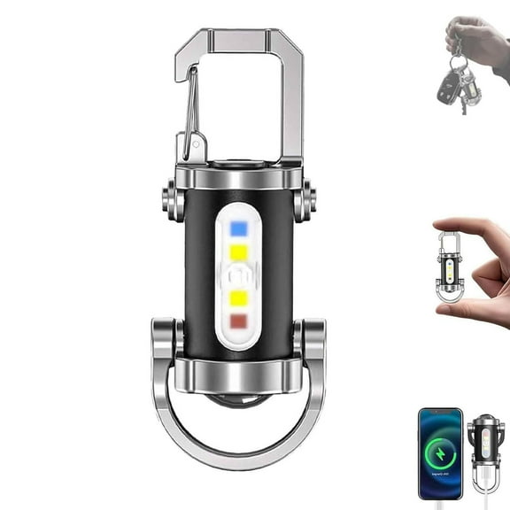 Portable Mini Keychain Flashlight Super Bright Rechargeable Type-C LED Light with Waterproof Design Multiple Lighting Modes Portable light source Function for Camping Hiking