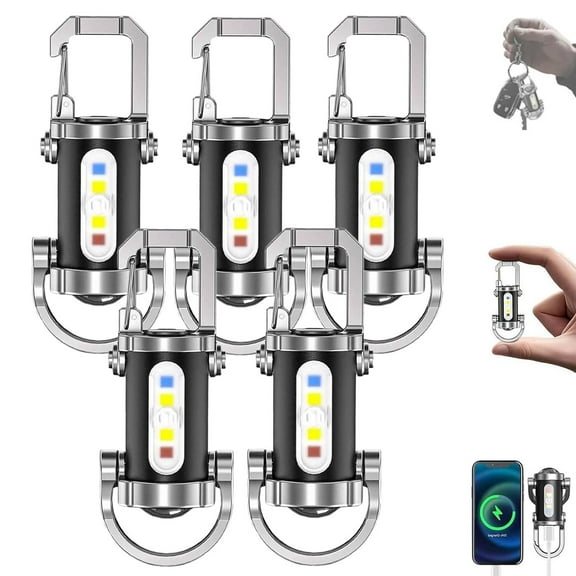 Portable Mini Keychain Flashlight Super Bright Rechargeable Type-C LED Light with Waterproof Design Multiple Lighting Modes Portable light source Function for Camping Hiking