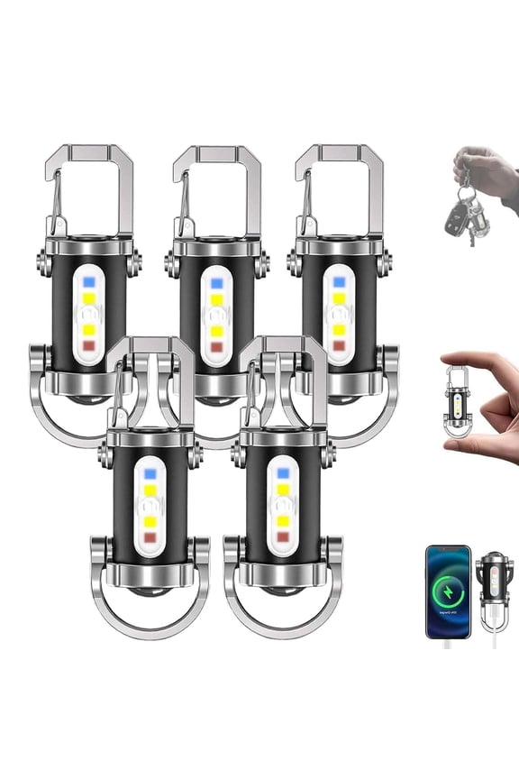 Portable Mini Keychain Flashlight Super Bright Rechargeable Type-C LED Light with Waterproof Design Multiple Lighting Modes Portable light source Function for Camping Hiking