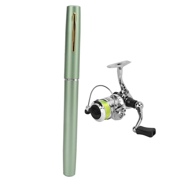 Portable Mini Pen Shape Fishing Rod Pole Pocket Retractable Fishing Rod with Reel WheelGreen