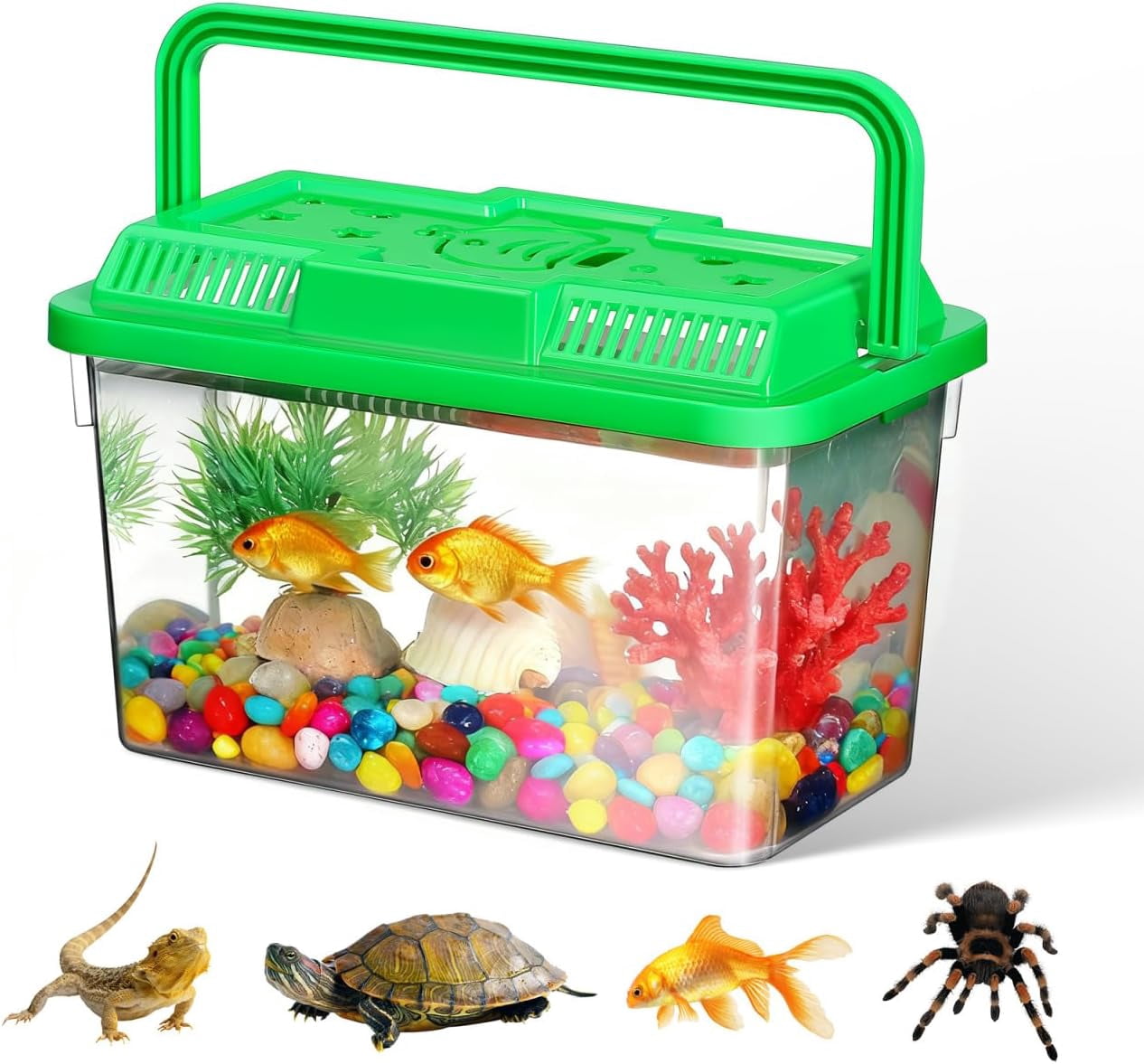 Portable Mini Plastic Fish Tank Clear Handheld Aquarium for Betta Fish Turtles and Reptiles Pet Carrier