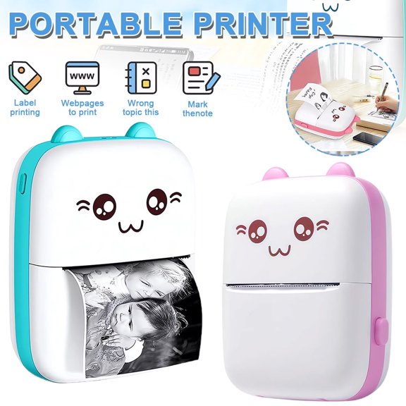 Portable Mini Pocket Printer, C9 Mini Sticker Printer For Smartphones, Smart Inkless Thermal Printer With 13 Rolls Of Paper, Mini Printer For Notes, Photos, Stickers(Pink)