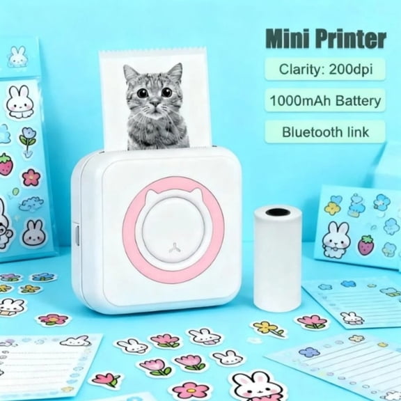 Portable Mini Printer, Mini Photo Printer, Pocket Wireless Bluetooth Thermal Printer for IOS & Android, Print Pictures Text Label Receipt Note from Phone