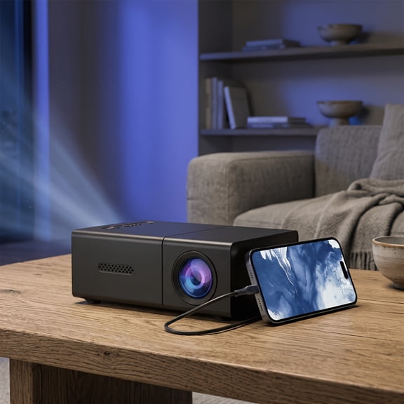 Portable Mini Projector 1080P HD, Compatible with iOS/TV Stick/USB/Laptop, Home Theater Projector with Mobile Screen Mirroring for Smartphone Tablet PC & Outdoor Movies