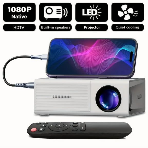 Portable Mini Projector 1080P HD - Compatible with iPhone, Android, Windows, PS4, USB, Smartphones & Gaming Devices