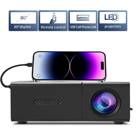 Portable Mini Projector - Compatible With IOS, For Android, Windows & More - Includes Remote Control, Ideal For Smartphones, PS4, USB Devices