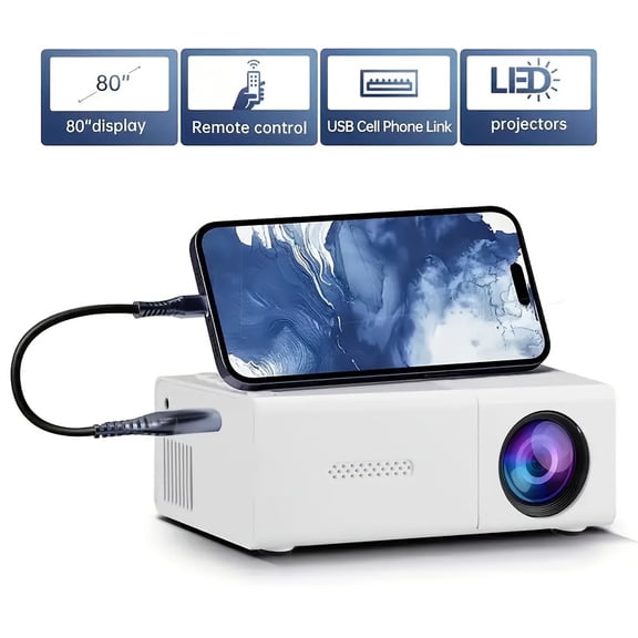 Portable Mini Projector with Native 720P Resolution, Compatible with IOS, Android, Windows Systems, Includes Remote Control, Suitable for Smartphones, PS4, USB Devices and Home Theater Entertainment