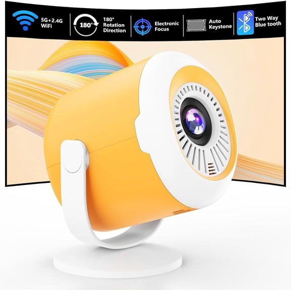 Portable Mini Projector with WiFi and Bluetooth Rotatable Movie Projector with Electronic Focus LED Pico Projectors for Home Theater Compatible with Smartphone, TV Stick, Laptop, HDMI, USB