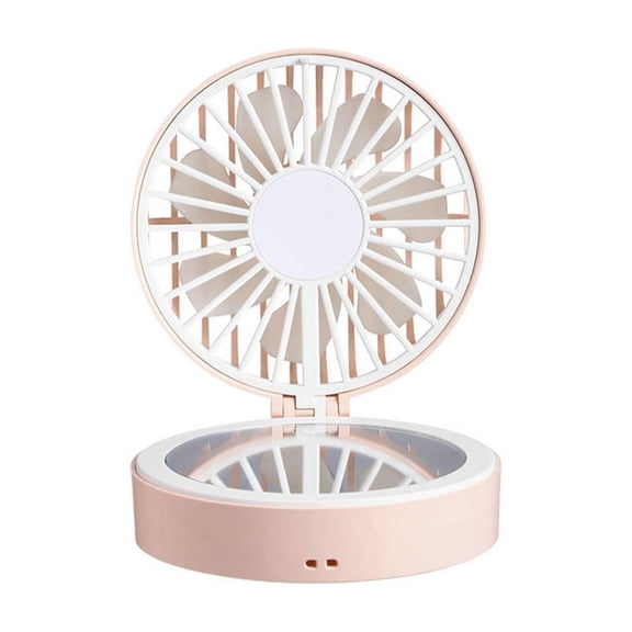 Portable Mini Rechargeable Fan with Makeup Mirror 3 Inch Foldable Personal Cooling Fan for Travel and Desk Use Pink