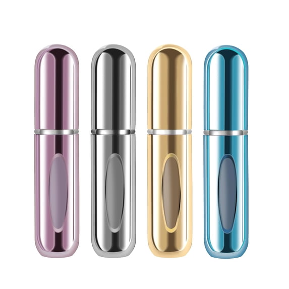Portable Mini Refillable Atomizer Perfume Bottle, 5ml Spray, Scent Pump Case for Traveling and Outgoing (4 Pack) Pink, Gold, Blue, Silver -