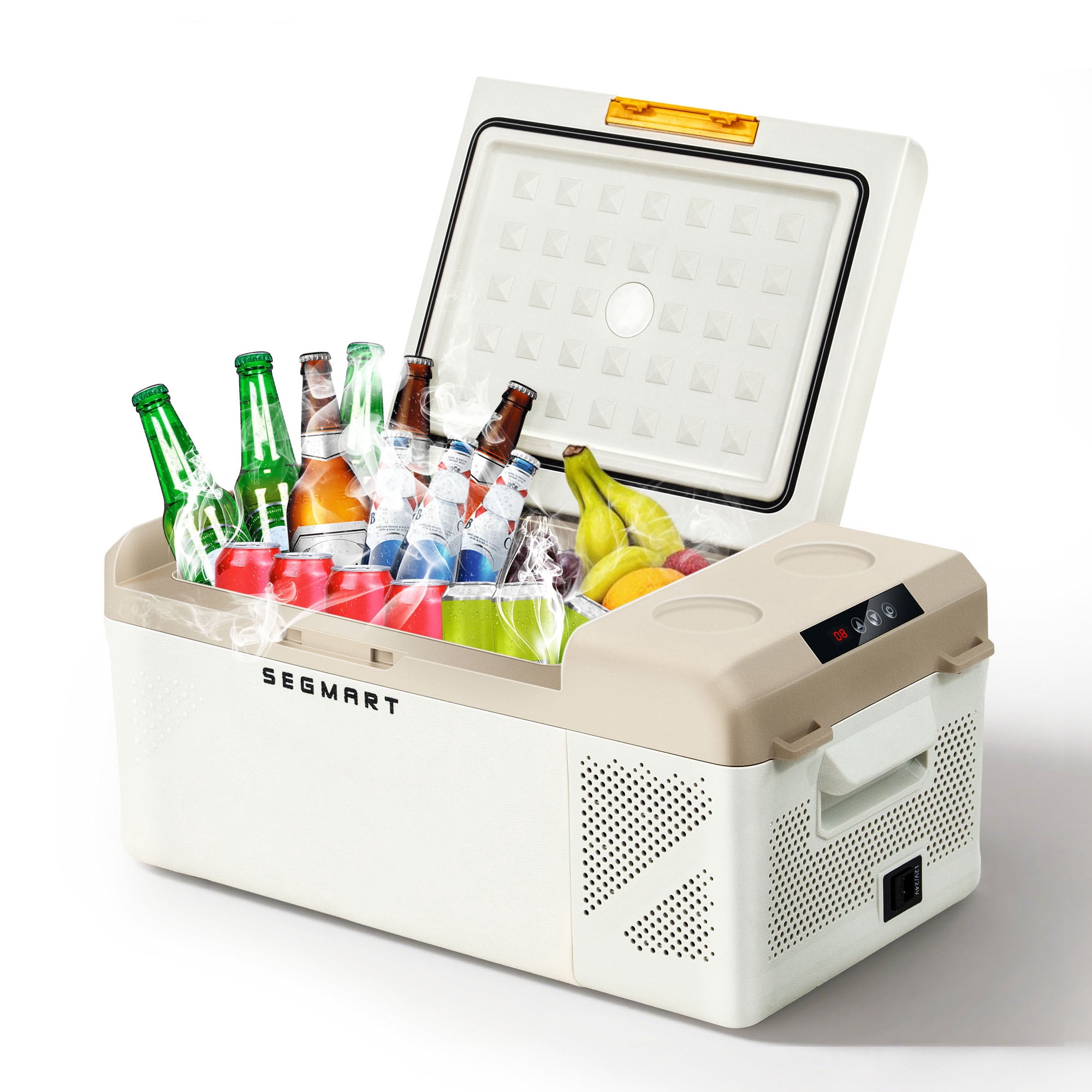 Portable Mini Refrigerator, 16.8QT Cooler for Outdoor/Indoor Use, 24V/110V, 60W, Low Noice Fridge with 2 Plugs, White