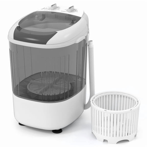 Portable Mini Semi-Automatic Washing Machine with Spin Tub, 5.5 lbs Compact Laundry Washer with 170W Motor, Wash Spin Timers, Drain Hose, Inlet Hose for Apartment Dorm RV Camping Gray