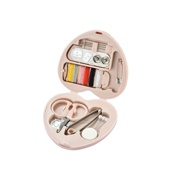 Portable Mini Sewing Kit - Compact Needle and Thread Box for Outdoor Travel Emergency Repairs, Lightweight Multi-Functional Sewing Set with Scissors, Tweezers, Pins, Buttons - Pink Plastic