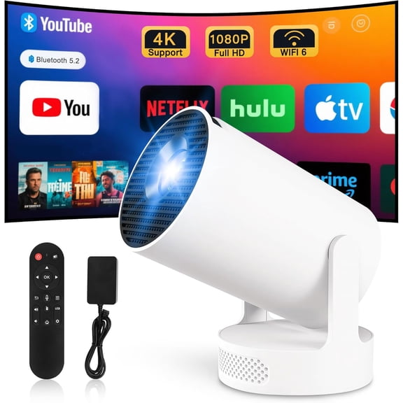 Portable Mini Smart Projector 10000L with WiFi BT 5.4, 4K 1080P Supported for Bedroom, Compatible with HDMI/TV Stick/Memory Stick/Laptop
