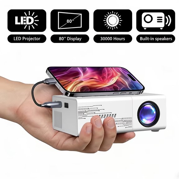 Portable Mini Smart Projector with Wireless Phone Mirroring, USB Interface High Resolution Video Projector Compatible with Phone iPad TV Box Laptop for Home Theater Movies Presentations