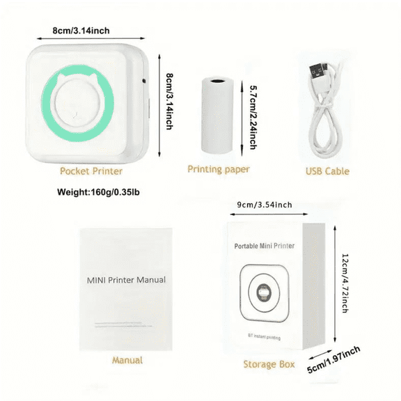 Portable Mini Thermal Sticker Printer Wireless, Pocket-Sized, Compact Design for DIY Journal, Photos, Notes, Gift, Study Supplies, Anatomy Flashcards