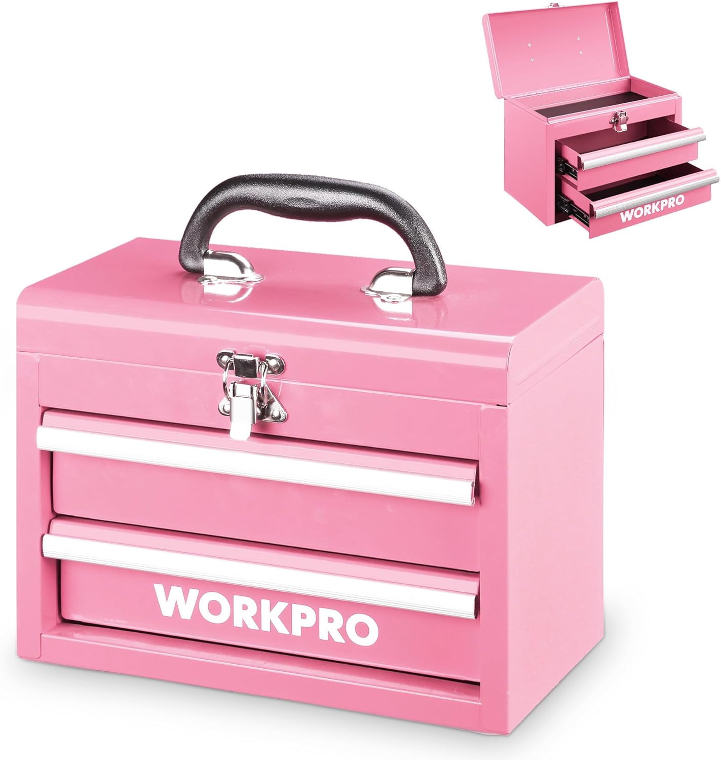 Portable Mini Tool Box, 2 Drawers Metal Chest with Ball Bearing Slides ...