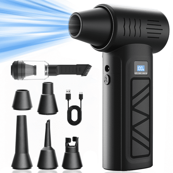 2-in-1 Compressed Air Duster,with Vacuum Pumping of Storage Bag, Electronic Air Blower, Portable Cleaner for Laptop,PC,Car, Keyboard, Black