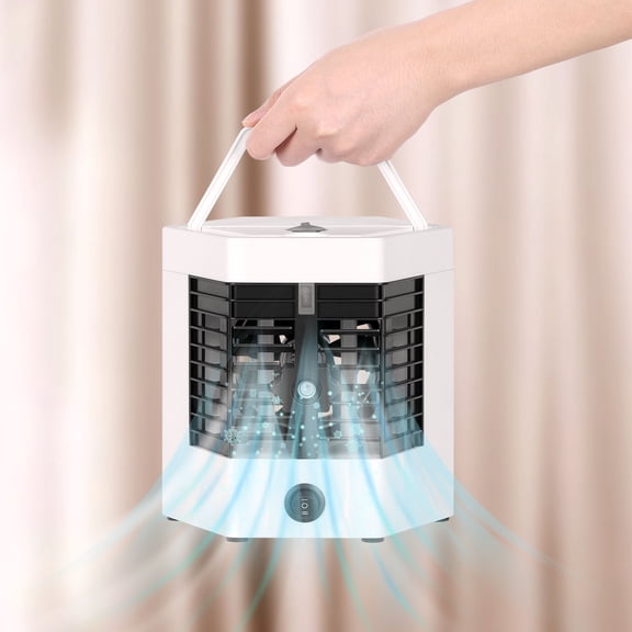 Portable Mini USB Air Conditioner |2 x 200ml Ice Box, 2 Speed, 60 Adjustable Air Vents| Personal Evaporative Small Desktop Air Cooler Fan Perfect for Car, Truck, Dorm, Office