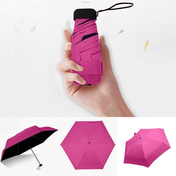 Portable Mini Umbrella, Compact 5-Fold Design With Lightweight Flat Shape For Sun & Rain Protection, Fuchsia For Travel, Pocket, Bag, Daily Use