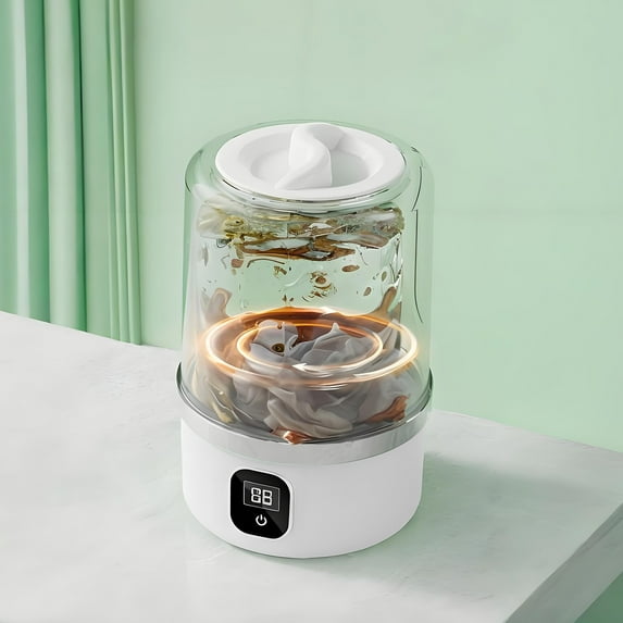 Portable Mini Washing Machine & Dryer, 1L Compact Washer with 3000mAh Battery, USB Powered Laundry Tool for Underwear Socks, Foldable Travel Washer for Apartment Dorm RV Cam, Quiet Automatic Spin