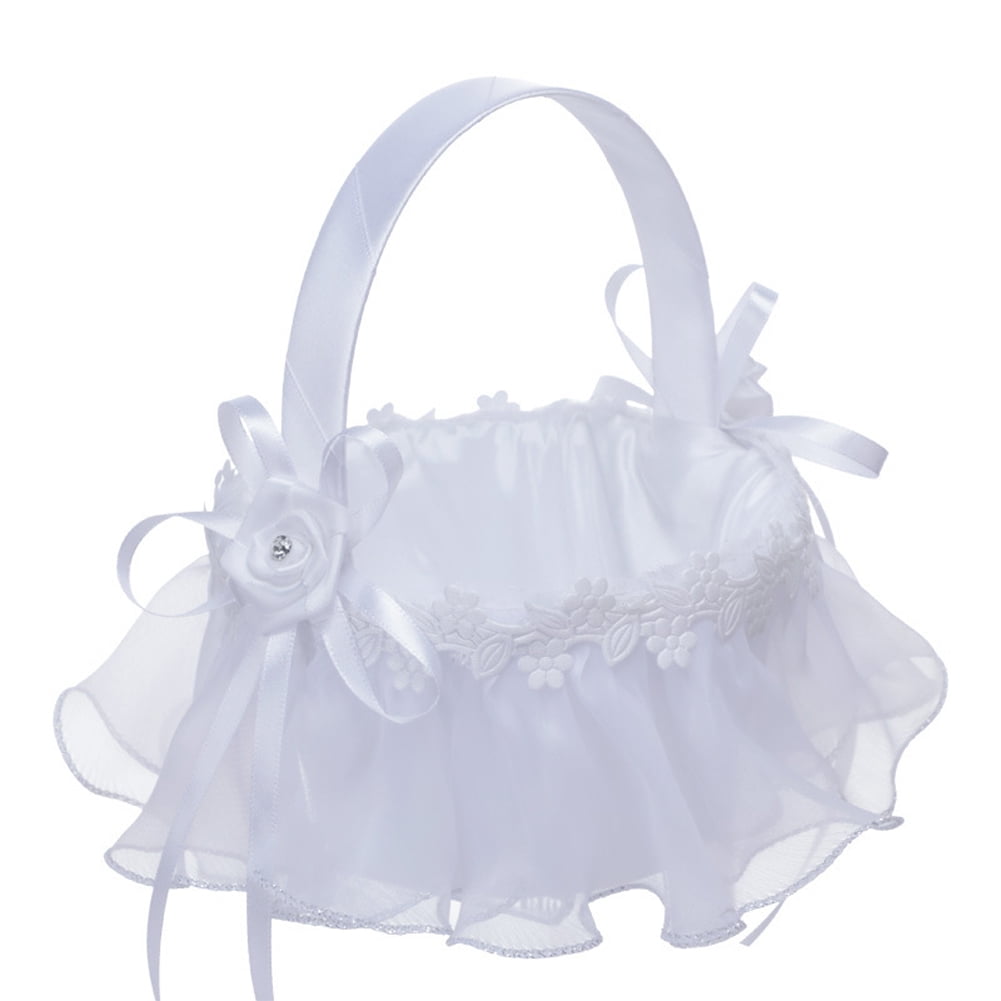Lace White Bow Decoration Portable Flower Basket With Movable Handle, HL-5721