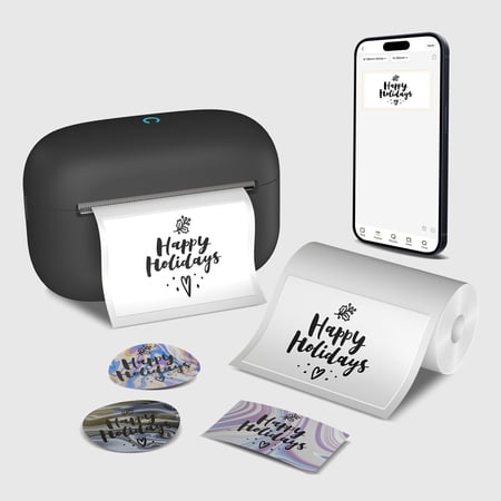 Portable Mini Wireless Bluetooth Thermal Printer Black, Compatible with Android and iOS, USB Rechargeable with Lithium Polymer Battery, for Notes, Planners, Instant Photos