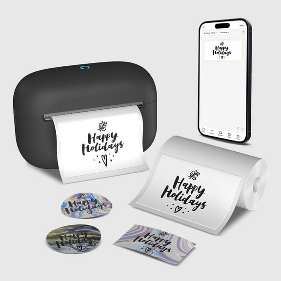 Portable Mini Wireless Bluetooth Thermal Printer Black, Compatible with Android and iOS, USB Rechargeable with Lithium Polymer Battery, for Notes, Planners, Instant Photos