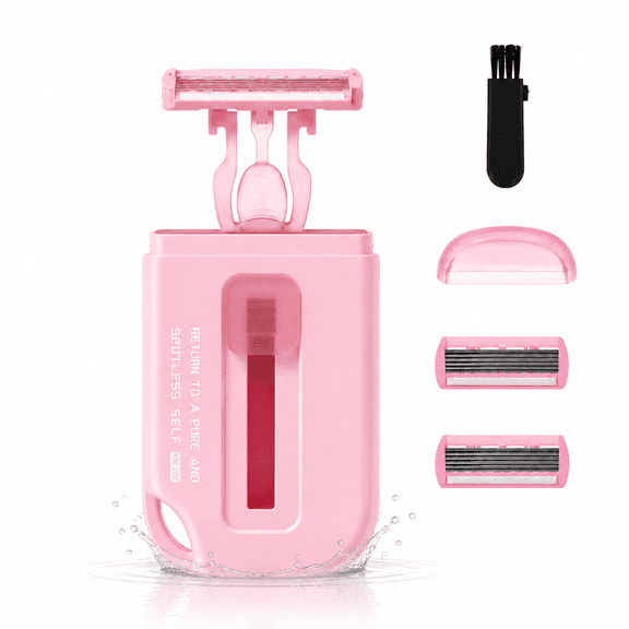 Razor for Women, 6-Blade Head & 2 Blade Refills, Push-Pull Retractable Design, Women's Razor with Aloe for Bikini Underarm Leg Arm, Pink