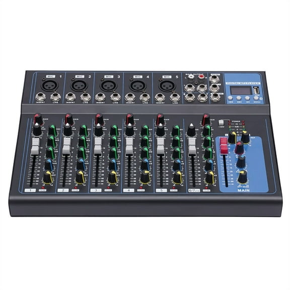 Portable Minimalist 7-Channel Bluetooth Audio Mixer USB DJ Sound Mixing Console Board Black