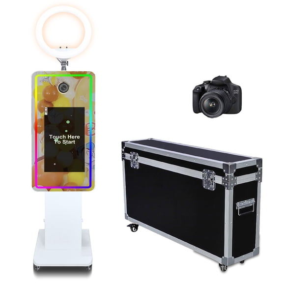 Portable Mirror Photo Booth Machine with 21.5inch Touch Screen Selfie Photo Booth Machine with RGB Light and Flight Case for Event